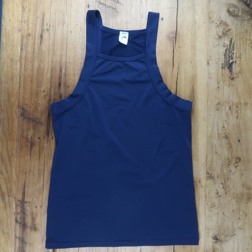 JM BLUE HIGH NECK SLEEVELESS WORKOUT CASUAL TANK TOP SIZE MEDIUM